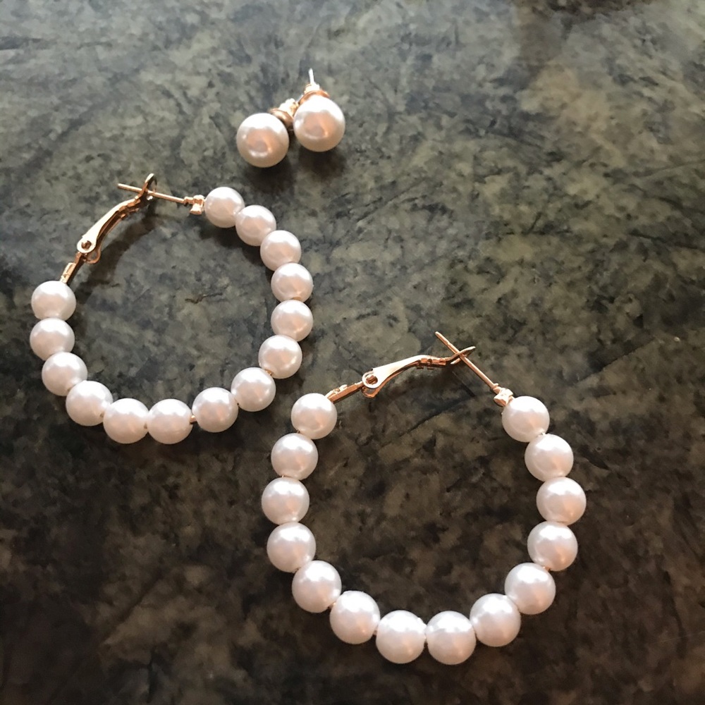 White pearl hoops and studs